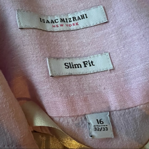 Pink Isaac Mizrahi linen blend button down shirt|slim cut - Picture 5 of 6